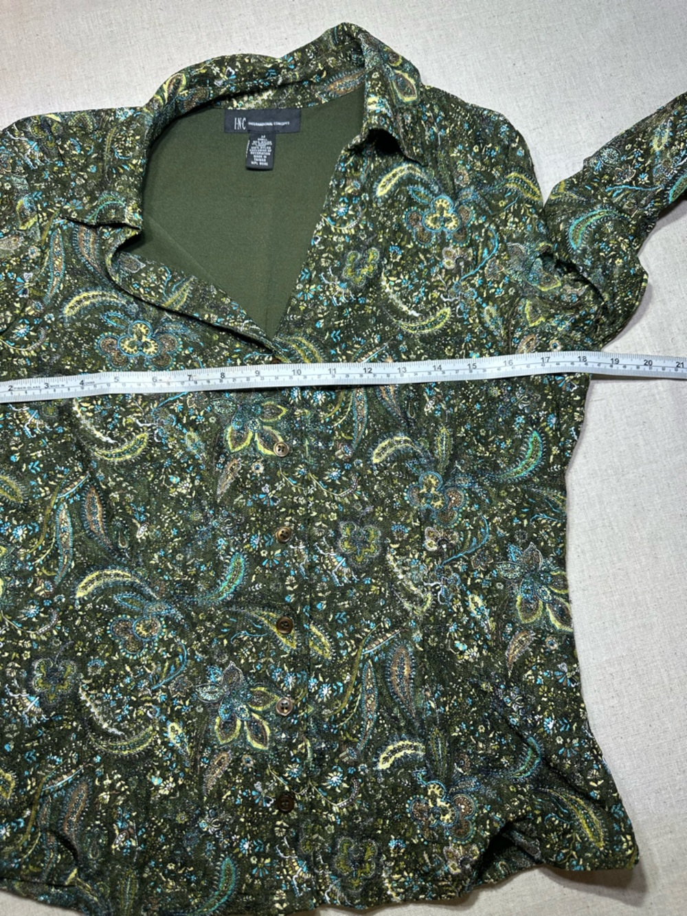 INC International concepts M Green and Black Paisley V-Neck Blouse Y2K Medium - Picture 7 of 10